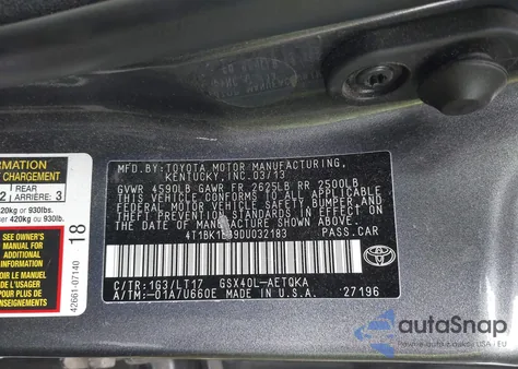 2013 Toyota Avalon Xle Touring из США, поврежденный, VIN 4T1BK1EB9DU032183